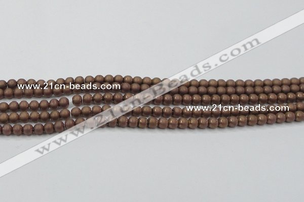 CHE723 15.5 inches 4mm round matte plated hematite beads wholesale