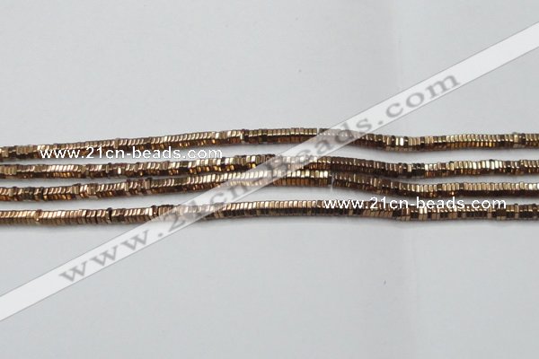 CHE826 15.5 inches 1*2mm hexagon plated hematite beads wholesale