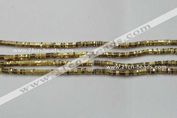 CHE835 15.5 inches 1*3mm hexagon plated hematite beads wholesale