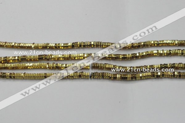 CHE843 15.5 inches 1*4mm hexagon plated hematite beads wholesale