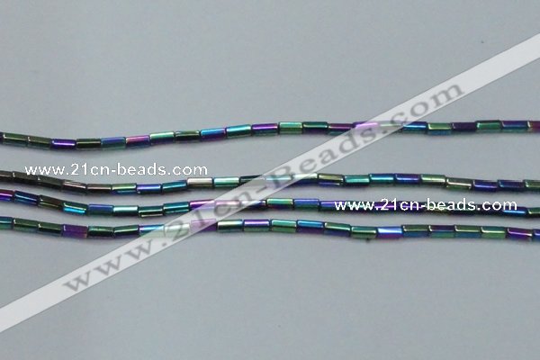 CHE910 15.5 inches 2*4mm faceted tube plated hematite beads wholesale