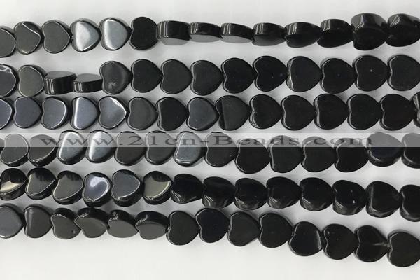 CHG120 15.5 inches 8mm flat heart black stone beads wholesale