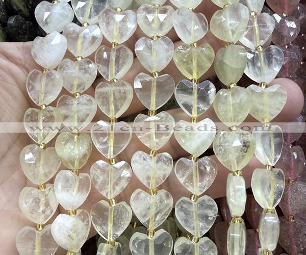 CHG355 15 inches 14mm faceted heart lemon quartz beads