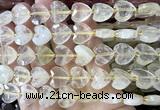 CHG355 15 inches 14mm faceted heart lemon quartz beads