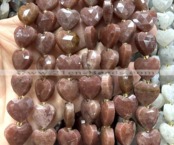 CHG358 15 inches 14mm faceted heart purple aventurine jade beads