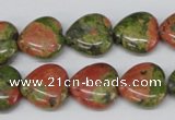 CHG48 15.5 inches 14*14mm heart unakite gemstone beads wholesale