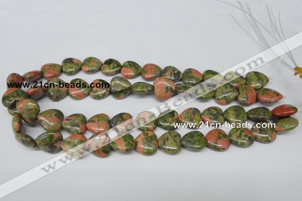 CHG60 15.5 inches 16*16mm heart unakite gemstone beads wholesale