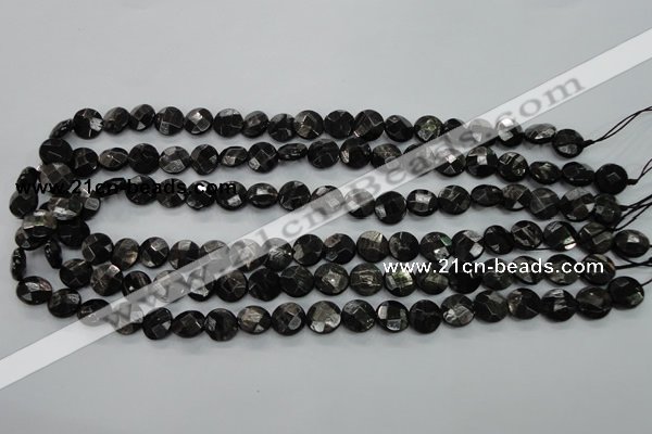 CHS17 15.5 inches 10mm faceted coin natural hypersthene beads