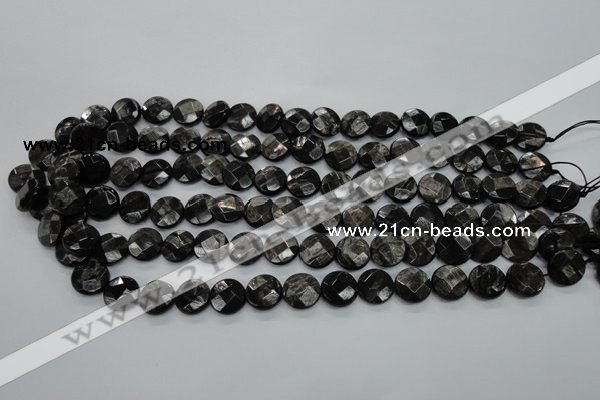 CHS18 15.5 inches 12mm faceted coin natural hypersthene beads