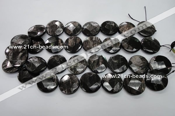 CHS21 15.5 inches 20mm faceted coin natural hypersthene beads