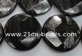 CHS22 15.5 inches 25mm faceted coin natural hypersthene beads