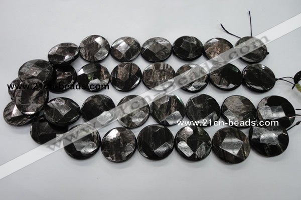 CHS22 15.5 inches 25mm faceted coin natural hypersthene beads