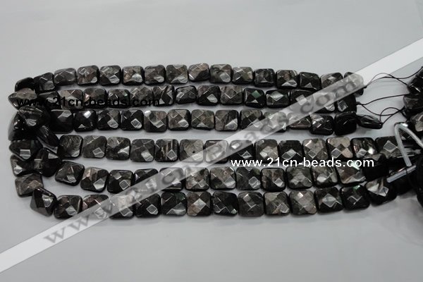 CHS26 15.5 inches 12*12mm faceted square natural hypersthene beads