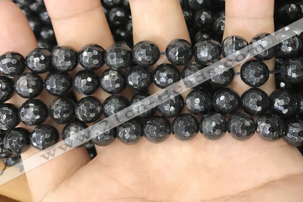 CHS45 15.5 inches 8mm faceted round natural hypersthene beads