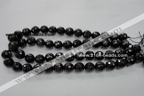 CHS48 15.5 inches 14mm faceted round natural hypersthene beads