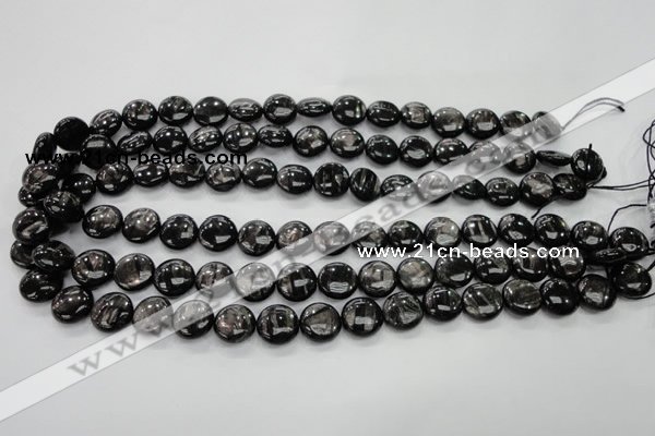 CHS61 15.5 inches 12mm flat round natural hypersthene beads