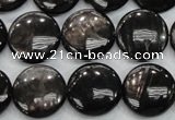 CHS63 15.5 inches 16mm flat round natural hypersthene beads