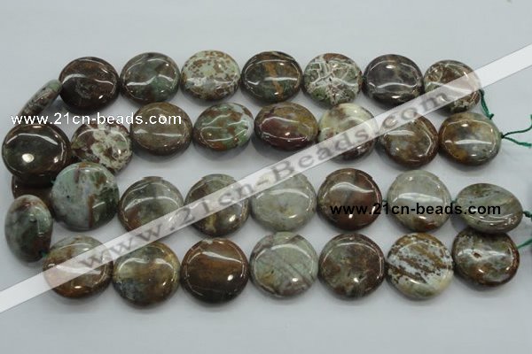 CJA07 15.5 inches 25mm coin green jasper beads wholesale