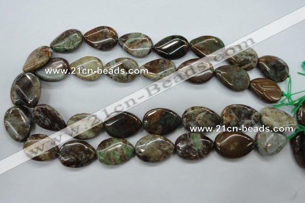 CJA33 15.5 inches 18*25mm twisted flat teardrop green jasper beads