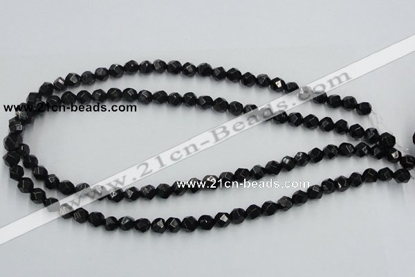 CJB06 16 inches 8mm faceted round natural jet gemstone beads wholesale