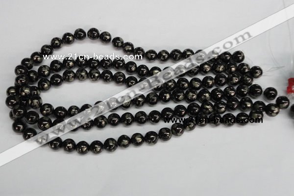 CJB152 15.5 inches 10mm round natural jet & pyrite gemstone beads