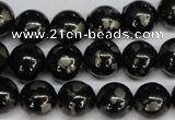 CJB153 15.5 inches 12mm round natural jet & pyrite gemstone beads