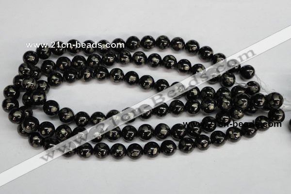 CJB153 15.5 inches 12mm round natural jet & pyrite gemstone beads