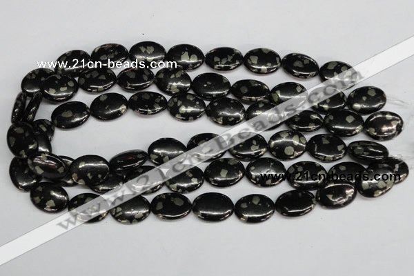 CJB160 15.5 inches 15*20mm oval natural jet & pyrite gemstone beads