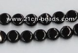 CJB19 16 inches 8mm flat round natural jet gemstone beads wholesale