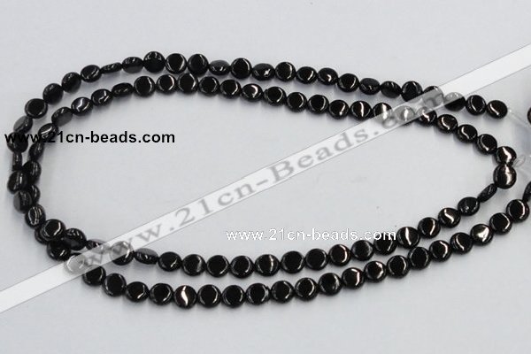 CJB19 16 inches 8mm flat round natural jet gemstone beads wholesale