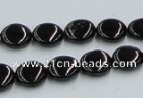 CJB21 16 inches 12mm flat round natural jet gemstone beads wholesale