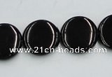 CJB22 16 inches 18mm flat round natural jet gemstone beads wholesale