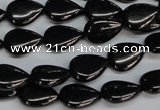 CJB68 15.5 inches 10*14mm flat teardrop natural jet gemstone beads