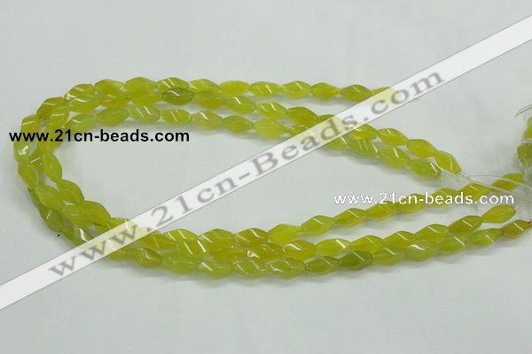 CKA21 15.5 inches 6*12mm twisted rice Korean jade gemstone beads