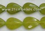 CKA275 15.5 inches 15*20mm faceted flat teardrop Korean jade gemstone beads