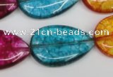 CKQ126 15.5 inches 20*30mm flat teardrop dyed crackle quartz beads