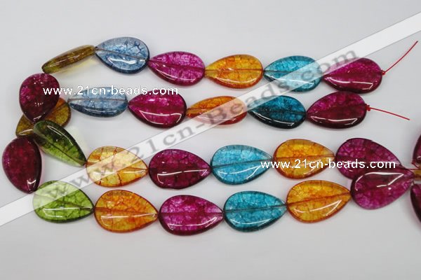 CKQ126 15.5 inches 20*30mm flat teardrop dyed crackle quartz beads