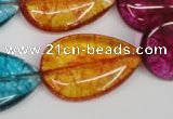 CKQ127 15.5 inches 30*40mm flat teardrop dyed crackle quartz beads