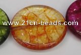 CKQ130 15.5 inches 35mm flat round dyed crackle quartz beads