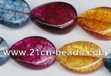 CKQ139 15.5 inches 18*25mm twisted oval dyed crackle quartz beads