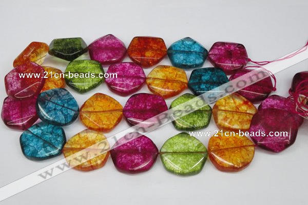 CKQ145 15.5 inches 30mm twisted coin dyed crackle quartz beads