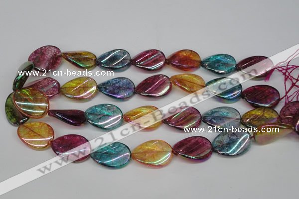 CKQ161 15.5 inches 18*25mm twisted oval AB-color crackle quartz beads