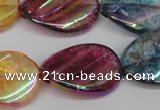 CKQ162 15.5 inches 20*30mm twisted oval AB-color crackle quartz beads