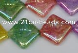 CKQ167 15.5 inches 20*20mm diamond AB-color crackle quartz beads