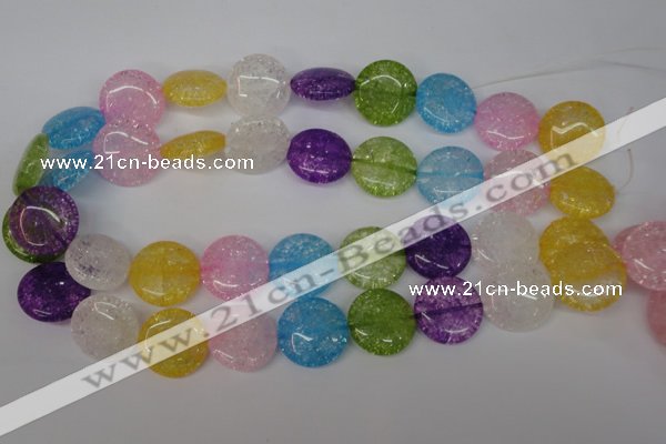 CKQ176 15.5 inches 25mm flat round dyed crackle quartz beads