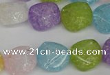 CKQ178 15.5 inches 16mm faceted coin dyed crackle quartz beads