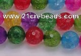 CKQ352 15.5 inches 10mm faceted round dyed crackle quartz beads