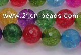 CKQ353 15.5 inches 12mm faceted round dyed crackle quartz beads