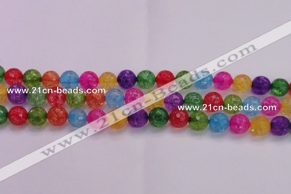 CKQ354 15.5 inches 14mm faceted round dyed crackle quartz beads