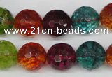 CKQ45 15.5 inches 14mm faceted round dyed crackle quartz beads